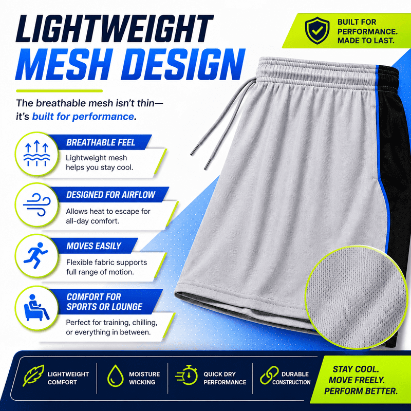 Men's 5-Pack Athletic Mesh Shorts - Moisture-Wicking Gym & Basketball Shorts