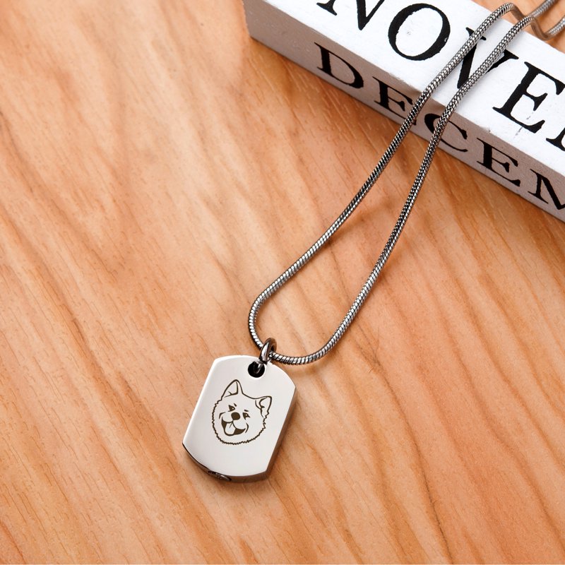 Pet Cremation Necklace for Ashes - Stainless Steel Dog Tag Memorial Jewelry