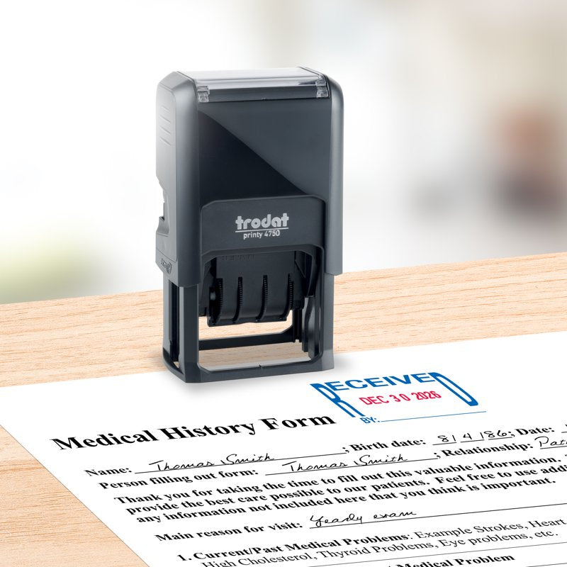 Self-Inking Date Stamp 5-in-1 with Interchangeable Messages, 1 x 1.63 in.