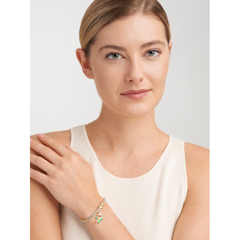 Holiday Candy Cane Charm Tennis Bracelet with Diamond Accents - Gold & Silver Options