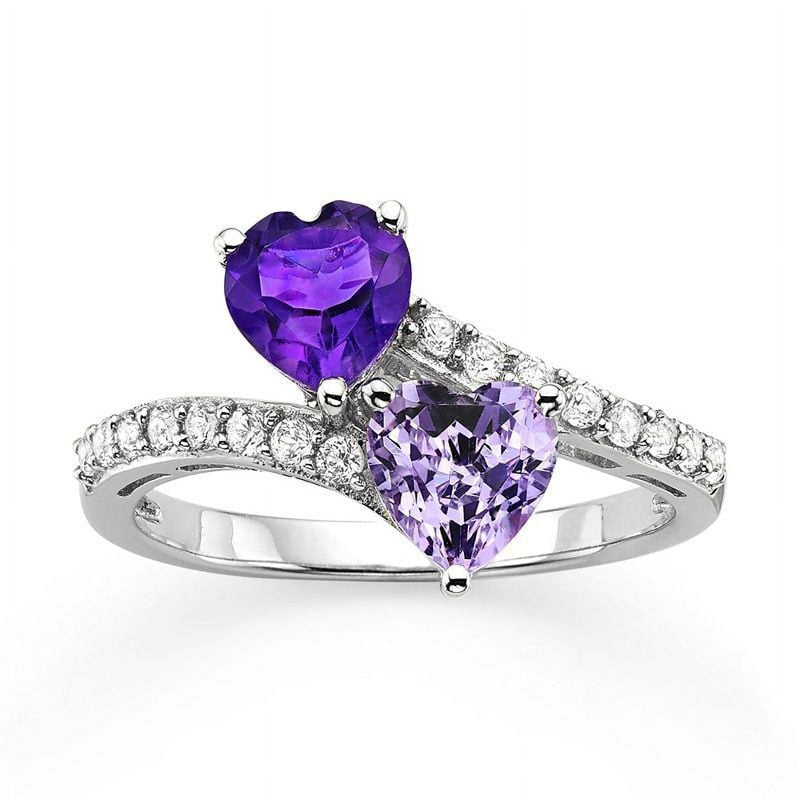 Sterling Silver Amethyst & White Sapphire Ring - Bypass Design, All Sizes