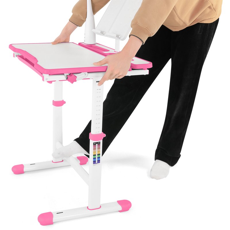 Kids Study Desk and Chair Set with Adjustable Height, Writing Board & LED Lamp