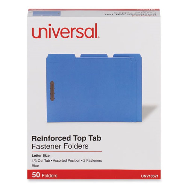 Reinforced Top Tab File Folders with Fasteners - Letter Size, Blue, 50 Pack