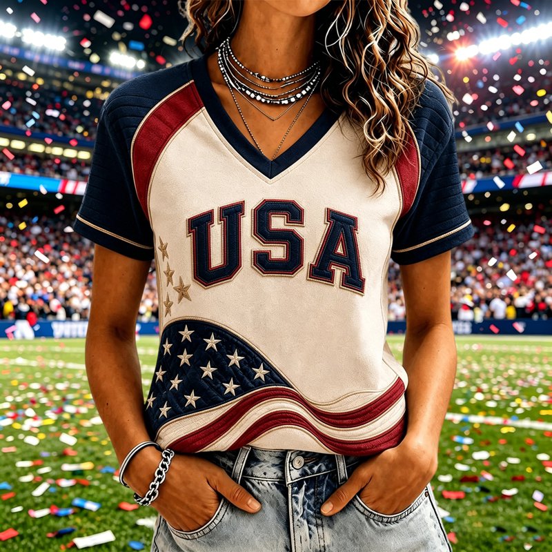 Light Blue XL USA Soccer Jersey for Women - 2026 Cup V-Neck Patriotic Graphic Tee