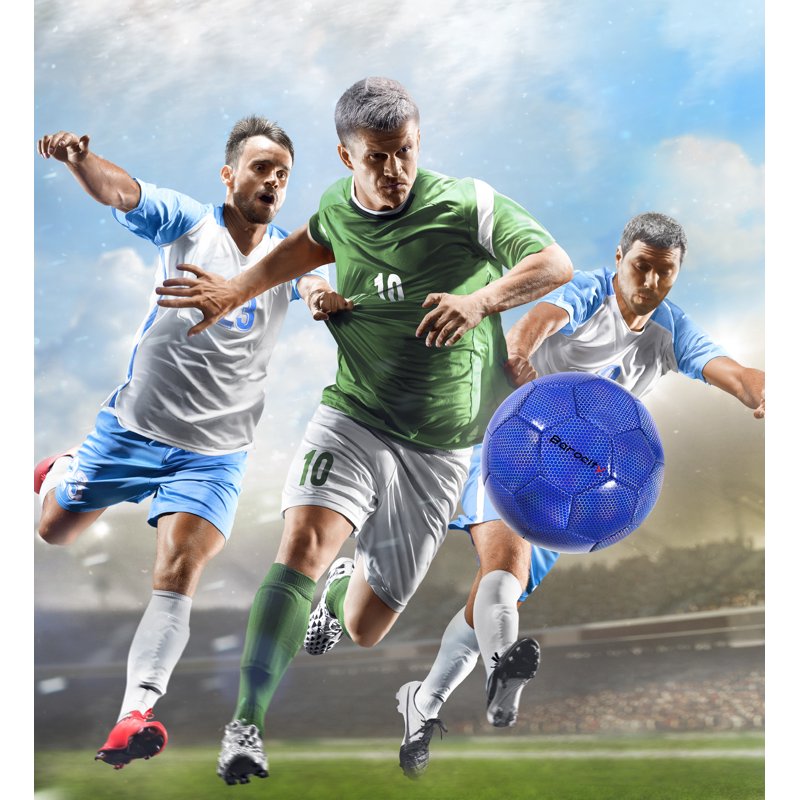 Barocity Blue Size 4 Premium Official Match Soccer Ball - Reflective Rainbow Hex Pattern