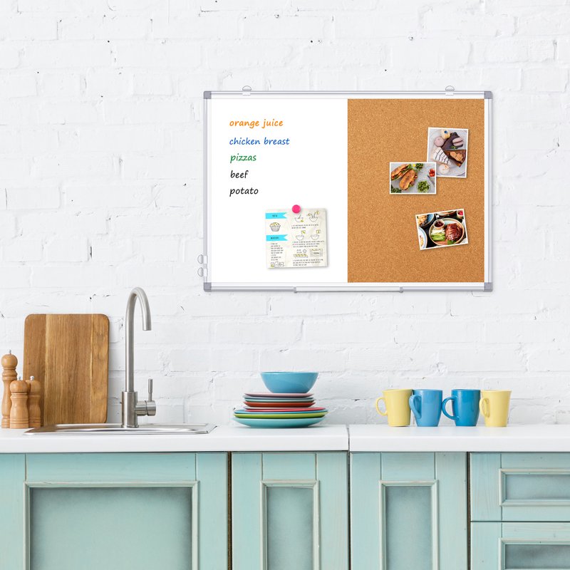 Wall-Mounted Combination Whiteboard and Cork Board 24x18 Inches - Magnetic Dry Erase Bulletin Board with Frame