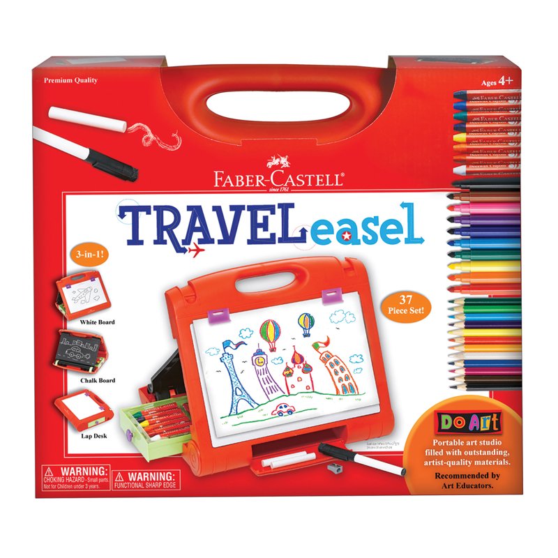 Kids Travel Art Easel Set with 37 Art Supplies - Drawing, Whiteboard & Chalkboard