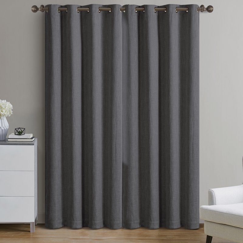 Blackout Grommet Window Curtain Panel - Woven Textured Polyester Rayon, 50-108"