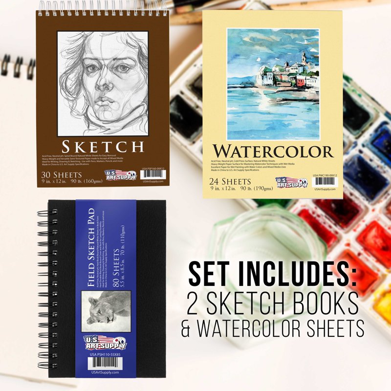Complete 162-Piece Art & Drawing Set with Watercolors, Pastels, Pencils & Brushes