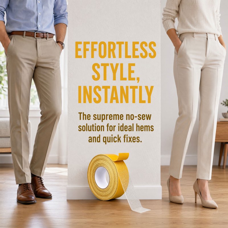Heavy Duty Double Sided Fabric Tape for Hemming Clothing & Curtains - 1 Inch x 200 Inches