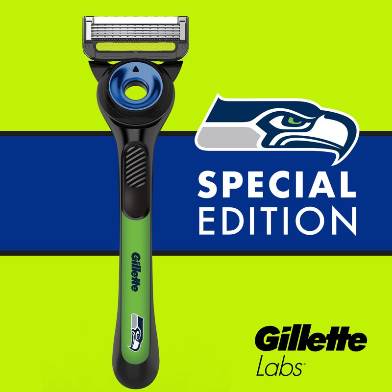 Gillette Labs Seahawks Special Edition Razor for Men - Exfoliating Bar, 1 Handle & 1 Blade Refills