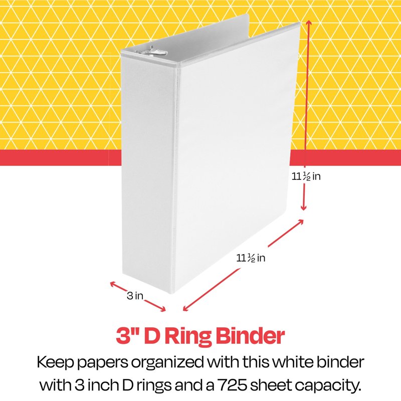 3-Inch White D Ring View Binder - Polypropylene, 725 Sheet Capacity