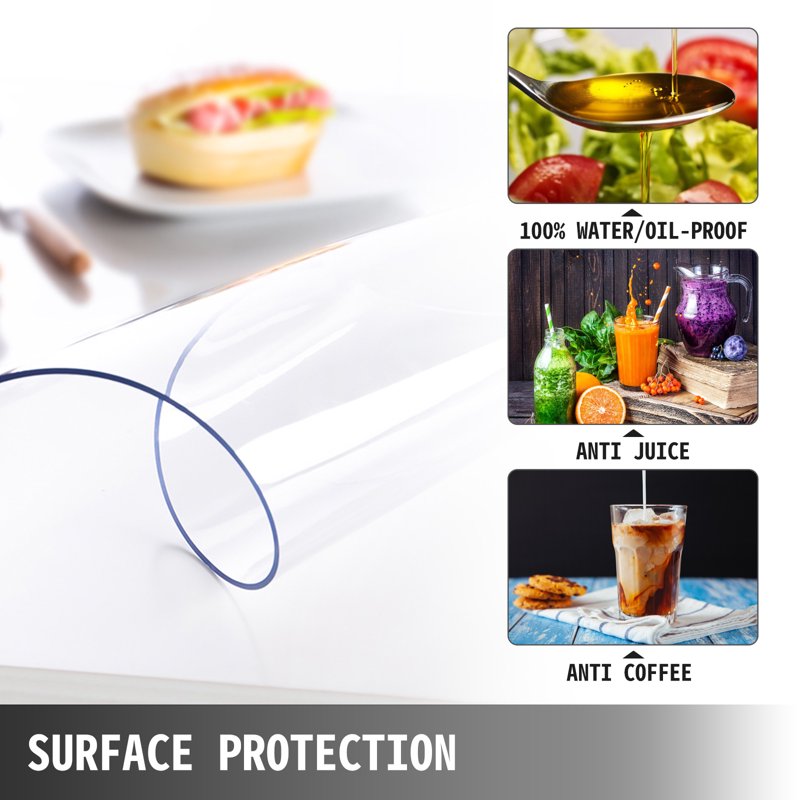 Clear PVC Table Cover Protector 90 x 44 Inch, 1.5mm Thick Waterproof & Heat-Resistant
