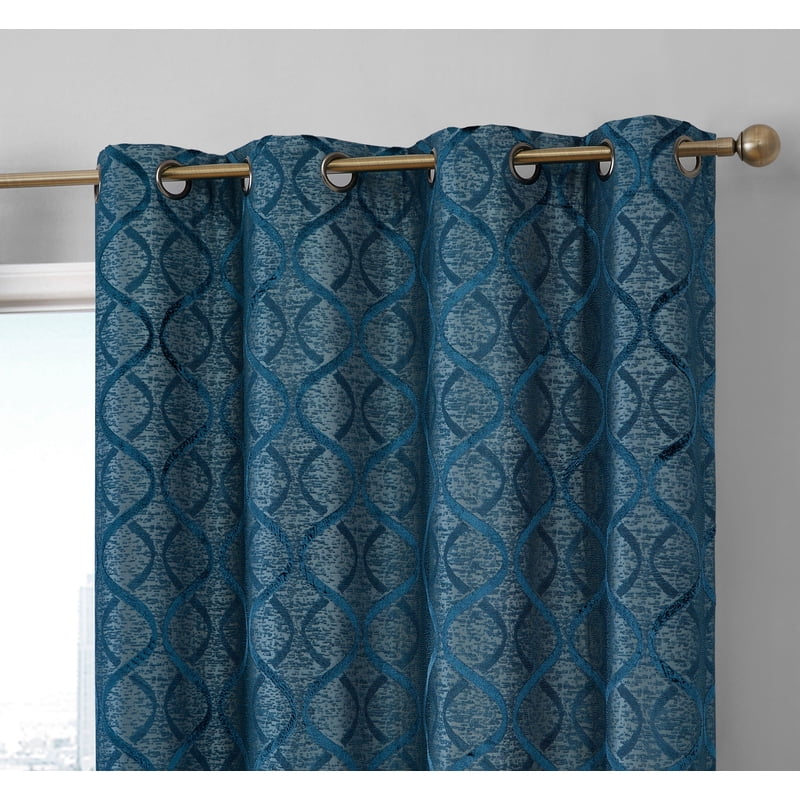 THD 50 W x 63 L Blackout Curtain Panels - 100% Privacy Grommet Pair, Flocked Lattice Design, Light Blocking