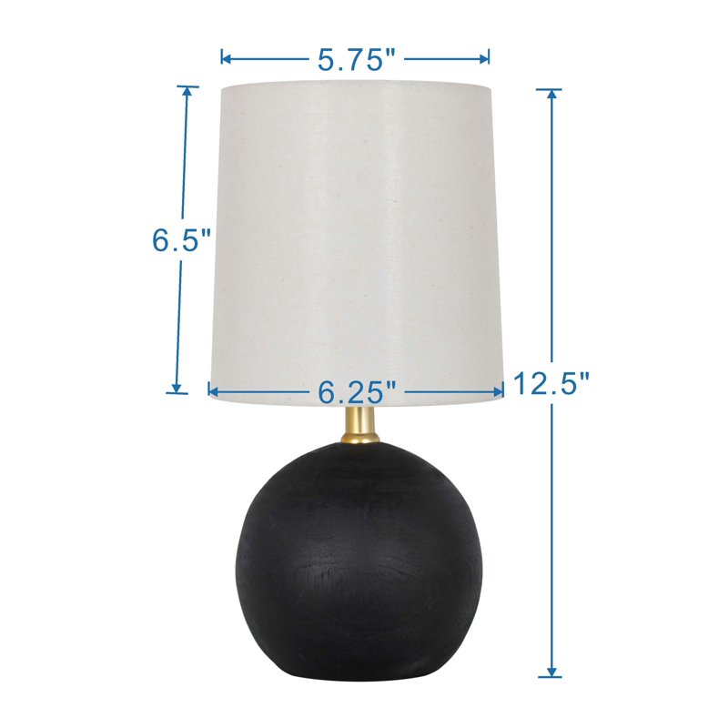 Mini Black Ball Table Lamp with White Fabric Shade - Indoor Desk or Bedside Light