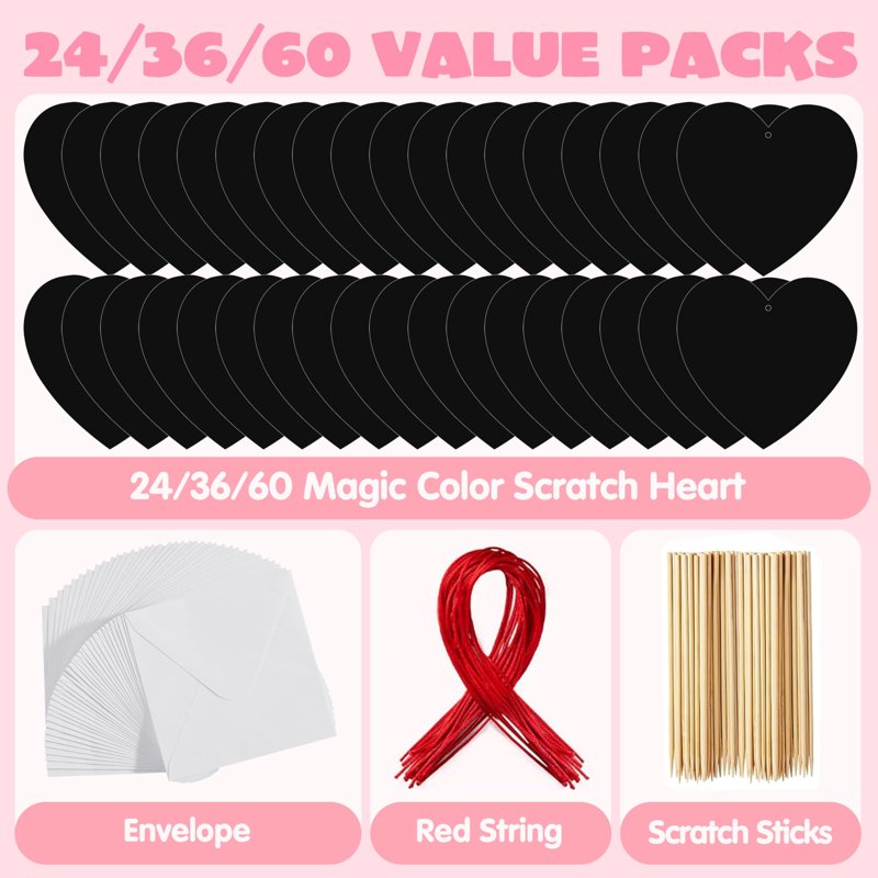 Kids Valentine's Day Scratch-Off Card Set with Rainbow Hearts - Classroom Craft Supplies