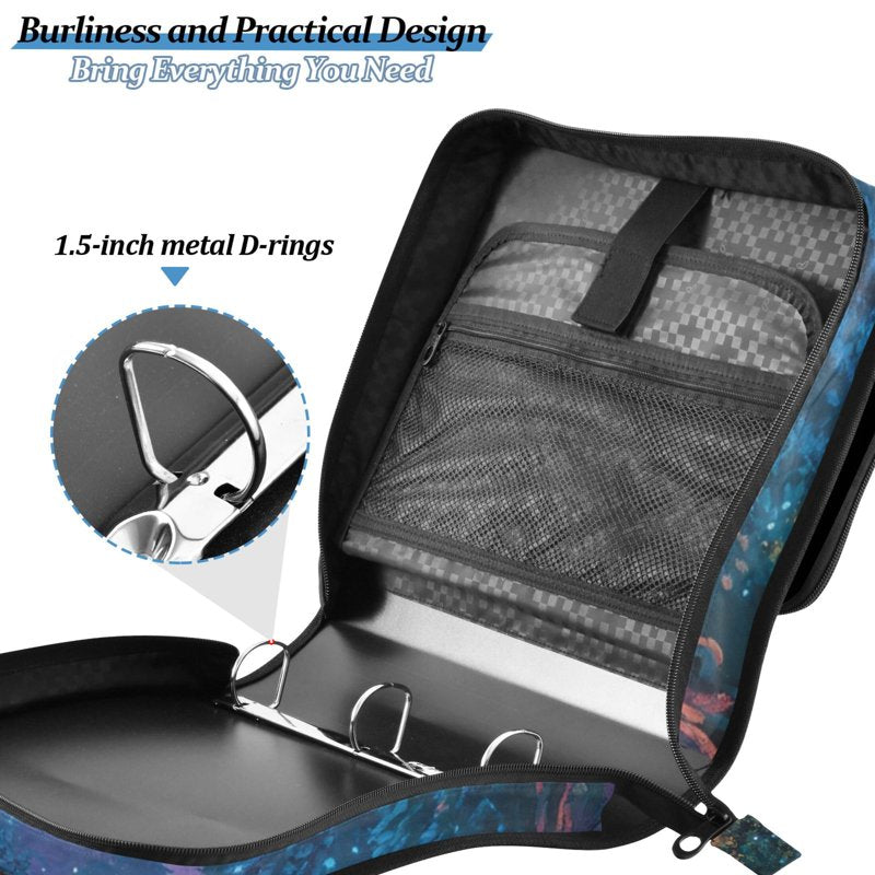 Waterproof 3-Ring Zipper Binder with Shoulder Strap, Holds 500 Sheets