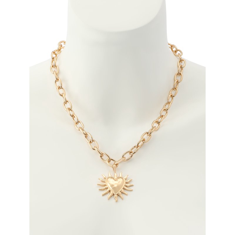 Women's Gold-Tone Heart Sun Pendant Necklace with Pearl Accent