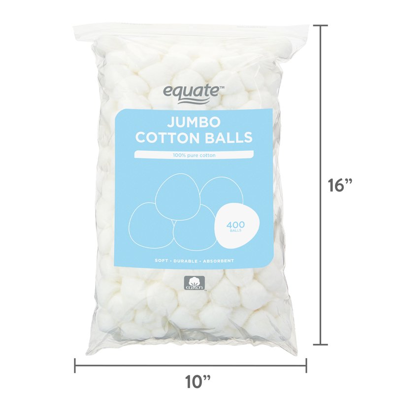 Jumbo Cotton Balls Pack of 400 - Soft, Absorbent, Multi-Purpose Cotton for Skincare & DIY