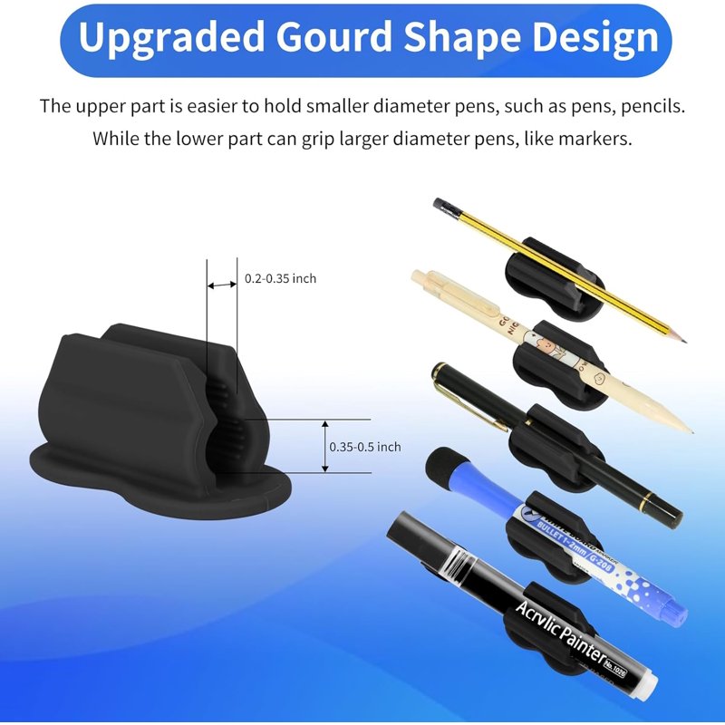 12-Pack Desk Pen Holder Organizer with Adhesive Silicone Wall Clip for Office & Classroom