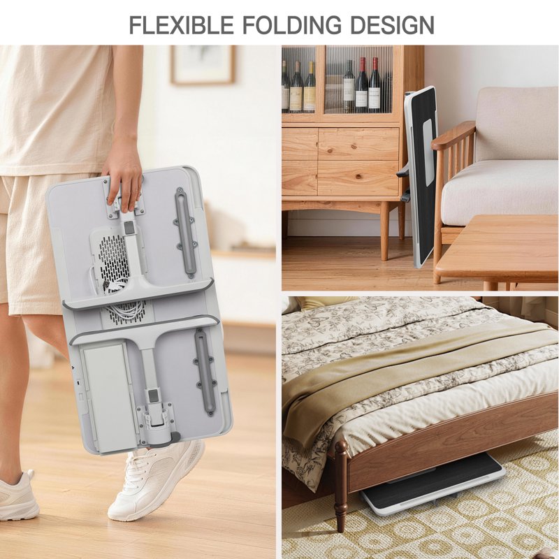 Adjustable Lap Desk with USB Fan & LED Light, Book Stand for Bed & Home Office