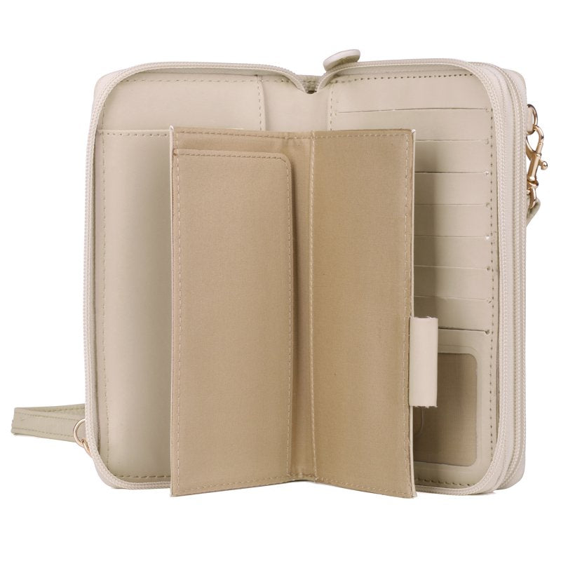 Vegan Leather RFID Double Zip Organizer for Women with Multiple Card Slots