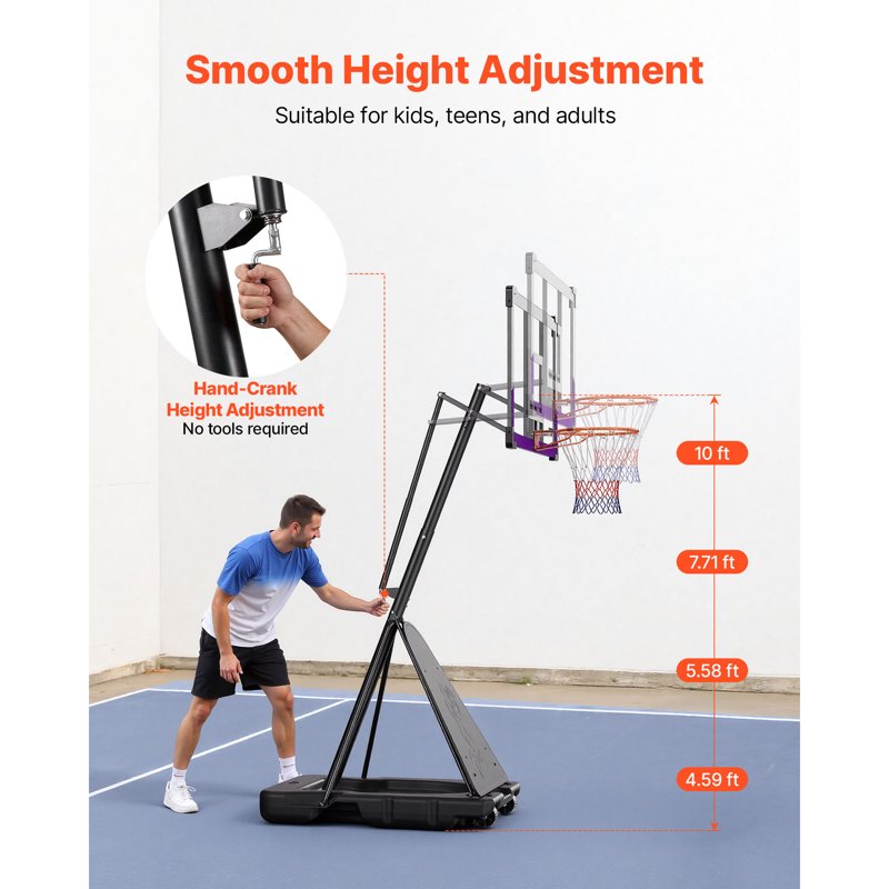 Portable Basketball Hoop System with Adjustable Height and Shatterproof Backboard for Indoor & Outdoor Play