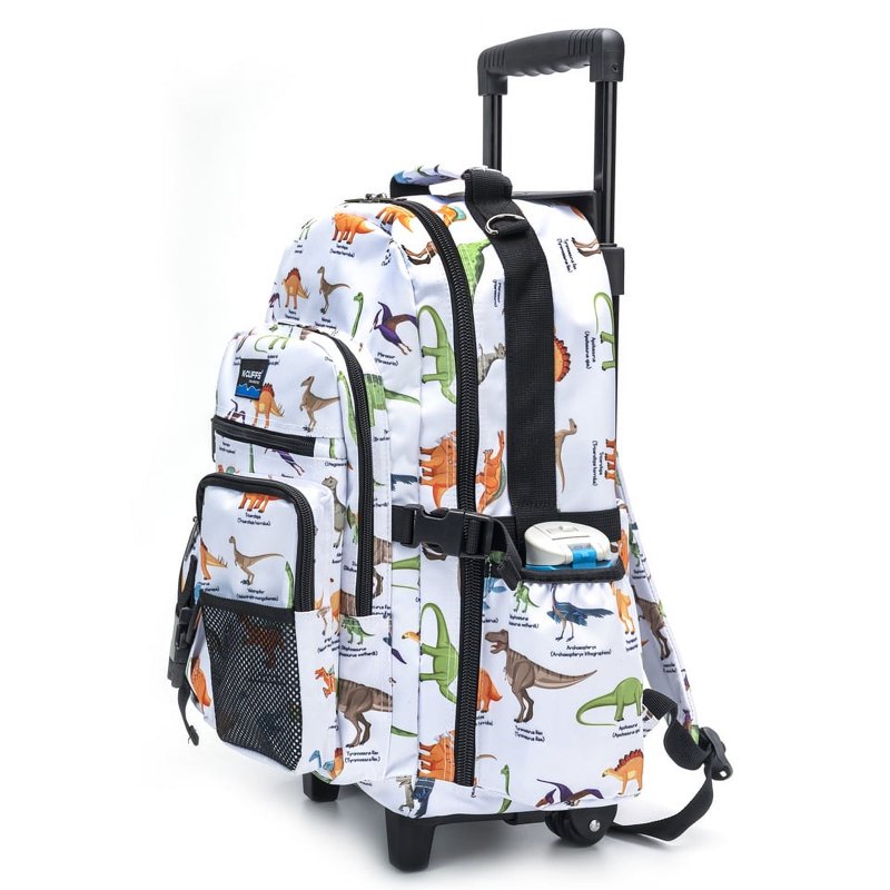 Unisex Rolling Backpack for School Travel and Commuting - Dinosaur Print, 18.5x13x6 Inches