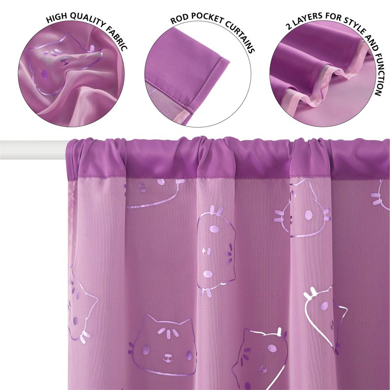 Kids Room Blackout Curtain Panel with Sheer Layer - 38x84 Inch