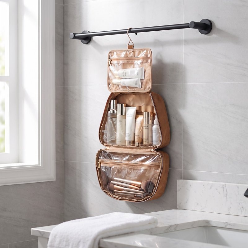Travel Vanity Tote Bag Brown Organizer for Cosmetics & Toiletries