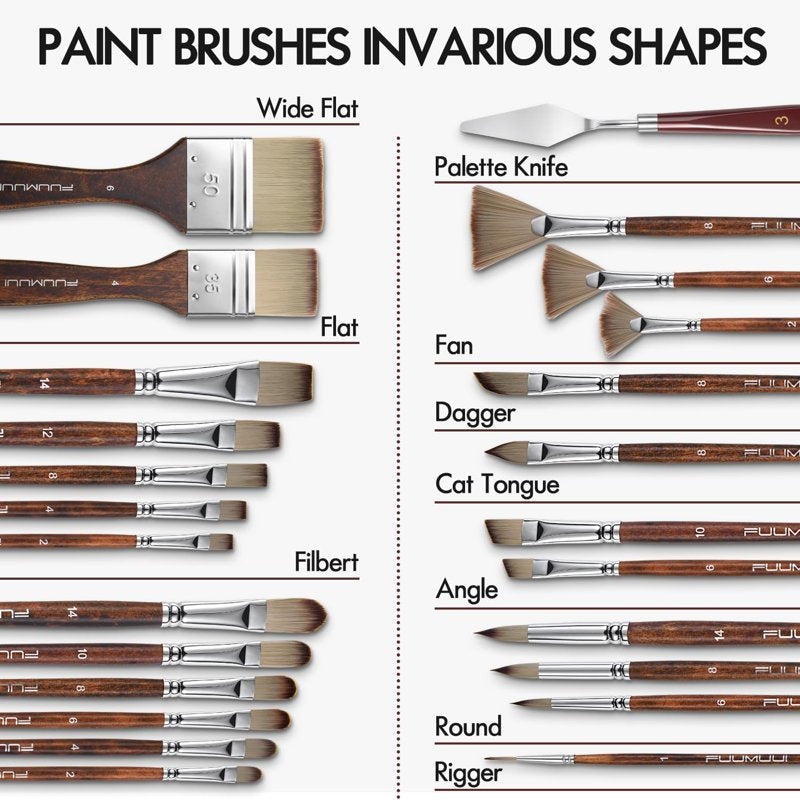 25-Piece Artist Paint Brush Set with Synthetic Acrylic Brushes for Canvas & Oil Painting
