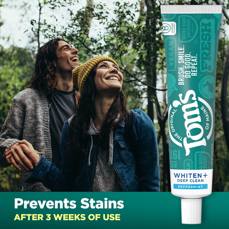 Whiten Plus Deep Clean Toothpaste with Fluoride, Peppermint - 4.0 oz (Peppermint) Tom’s of Maine