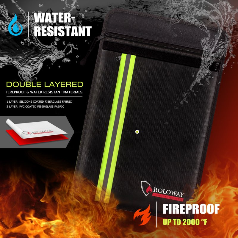 Fireproof Document Bag Waterproof & Fire Resistant 15x11 Inch with 2 Pockets