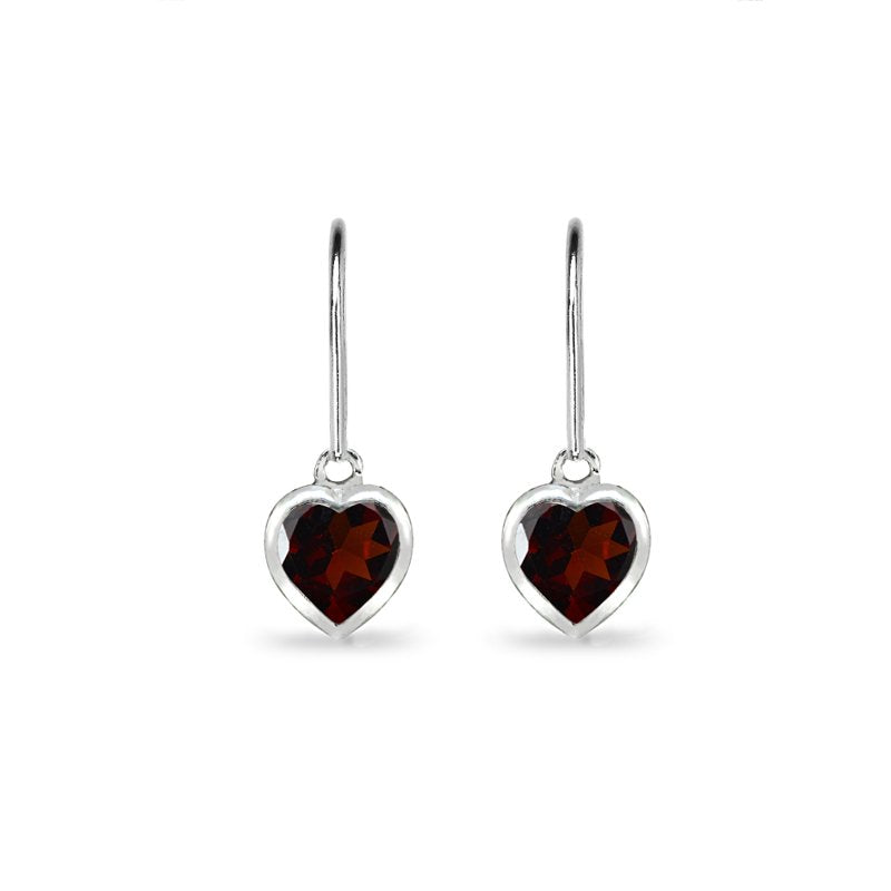 Sterling Silver Heart Bezel-Set Dangle Earrings with Garnet, Ruby, Amethyst & More