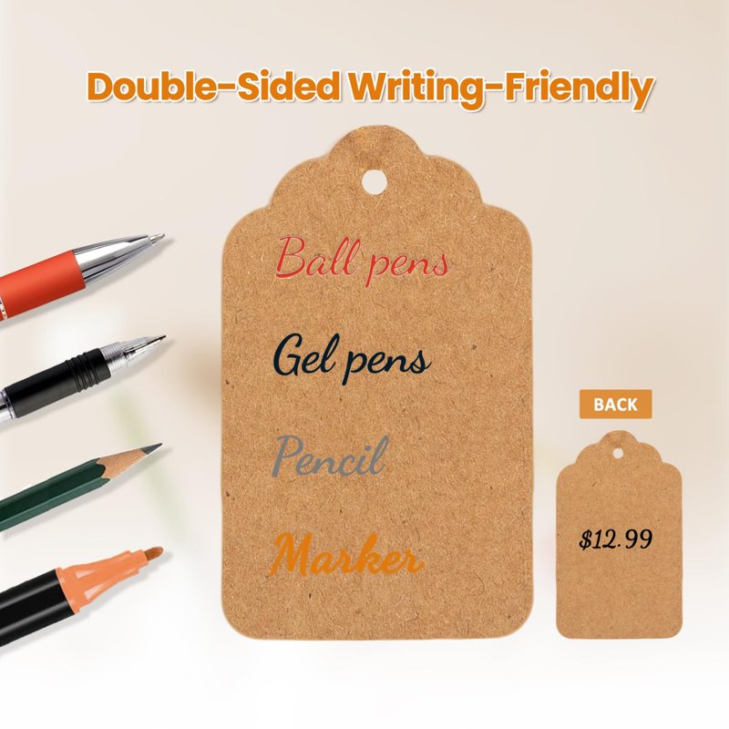500-Pack Writeable Kraft Price Tags with String - Small Business & Retail Labels