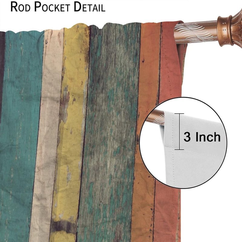 Vintage Style Window Curtain Panels with Wooden Board Design - Room Darkening, 2 Panels