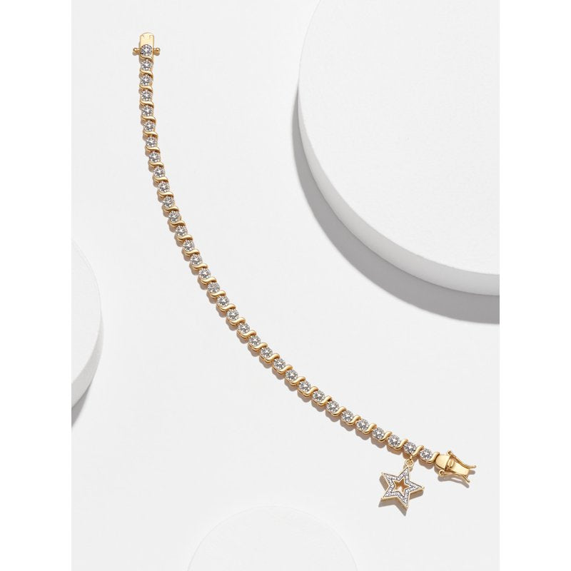 Diamond Accent Star Charm Tennis Bracelet 18K Gold Plated 7.25" for Women
