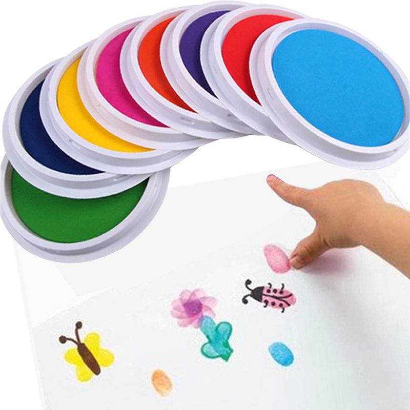 Kids Washable Finger Paint Ink Pad Set - 8 Bright Colors for Arts & Crafts