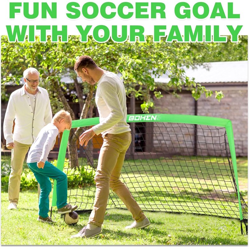 BOHEN 9x5ft Portable Soccer Goal Set - 2 Pack, Easy Fold, carrying bag, Green