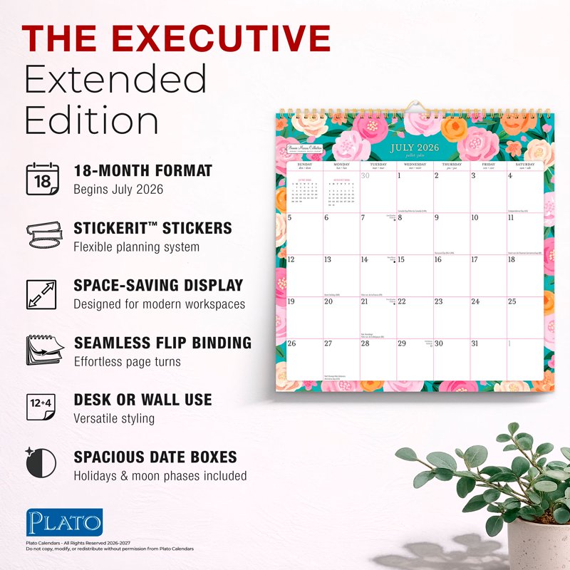 18-Month Square Wall & Desktop Calendar - Stylish Office Organizer