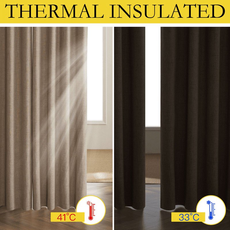 Blackout Faux Linen Curtains - Thermal Insulated, Noise Reducing Drapes for Living Room