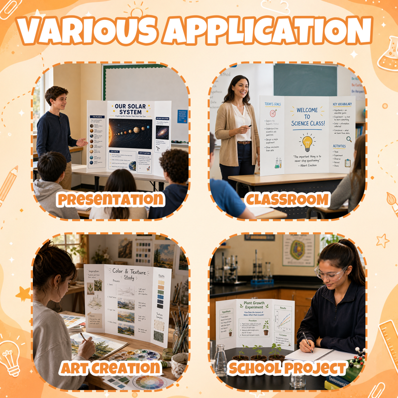 4 Pack Trifold Poster Boards 14x22 Inches White Presentation Display Boards