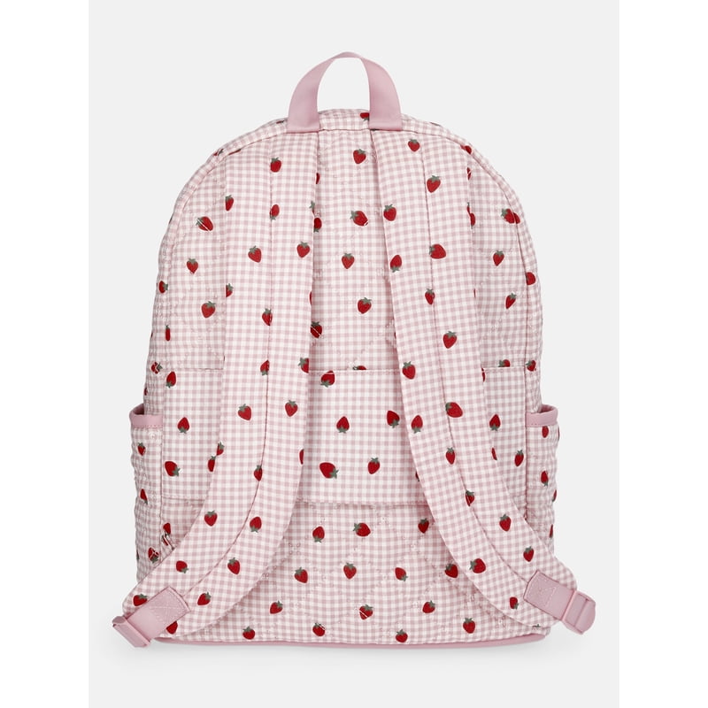 Women's Double Pocket Dome Backpack with Detachable Pouch - Pink Strawberry