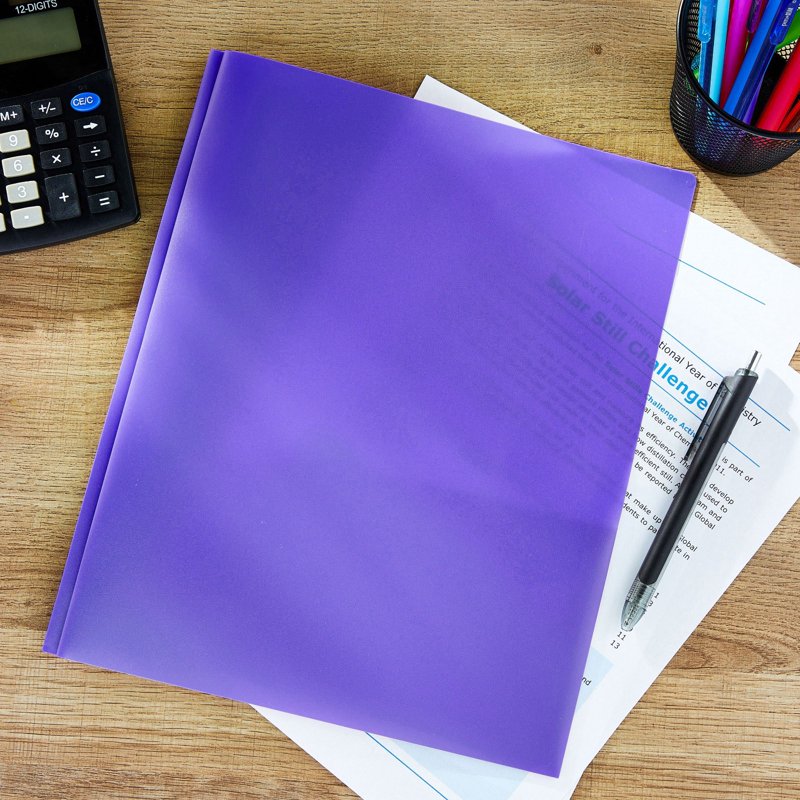 Pocket Folders with Brads, 2-Pocket Plastic Folder with 3-Hole Prong, Purple