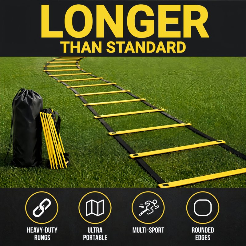 22 ft Agility Ladder with 14 Rungs – Portable Speed Training Gear for Soccer, Football & Basketball