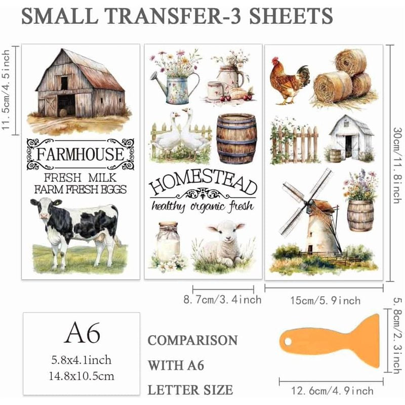 Farmhouse Rub-On Transfer Stickers for Furniture Crafts - 3 Sheets 6x12 Inches