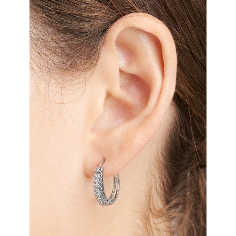 Silver Plated Hoop Earrings with Diamond Illusion Accent - Fine Jewelry