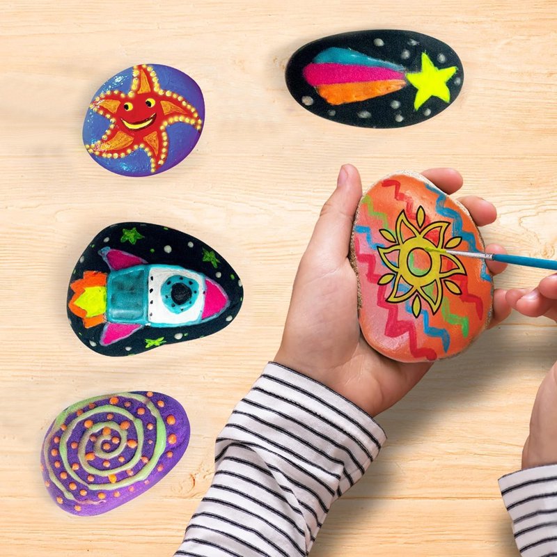 Glow in the Dark Rock Painting Arts & Crafts Kit for Kids - Creative Halloween Gift
