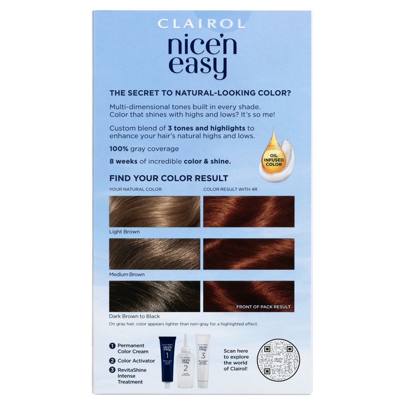Permanent Hair Color Cream - Dark Auburn 4R, Long-Lasting, Gray Coverage