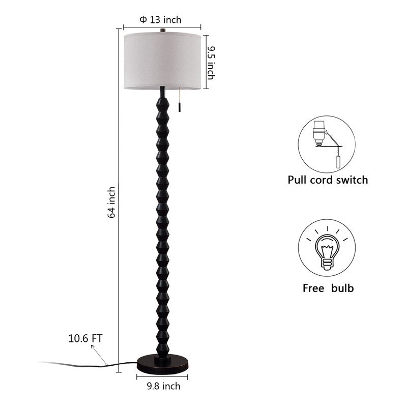 Modern 65-Inch Solid Wood Floor Lamp with Linen Shade & Pull Switch - Black, White, Walnut Variants